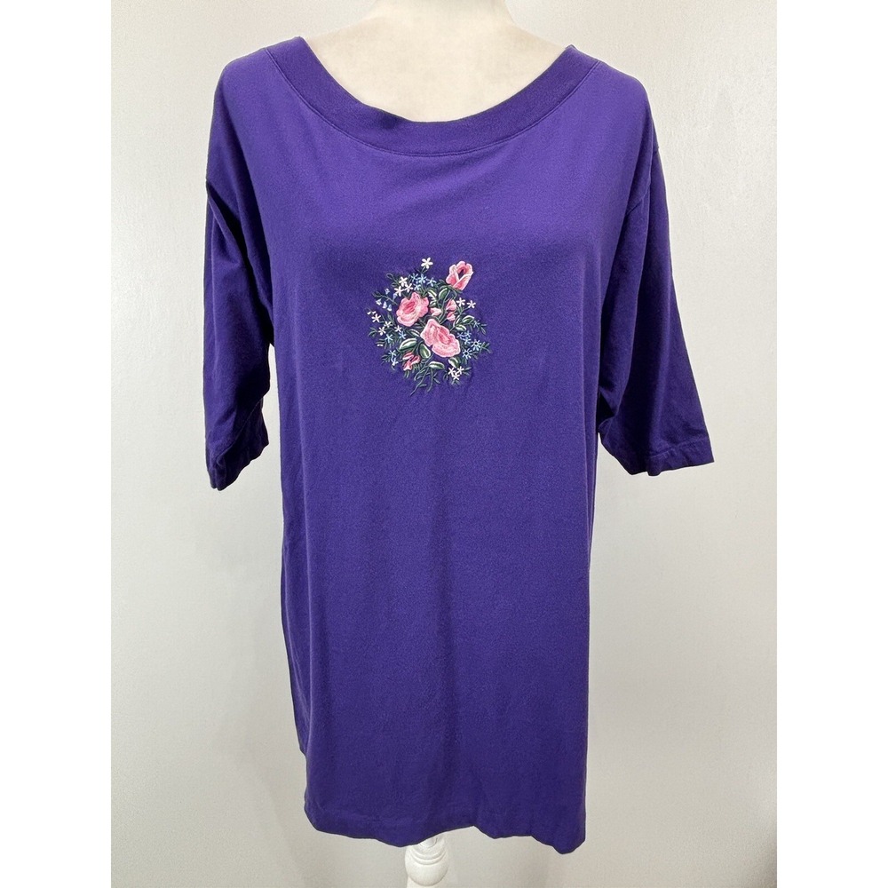 Vtg Victoria's Secret Sleep Shirt Sz Small Purple Embroidered Flowers Gold Label